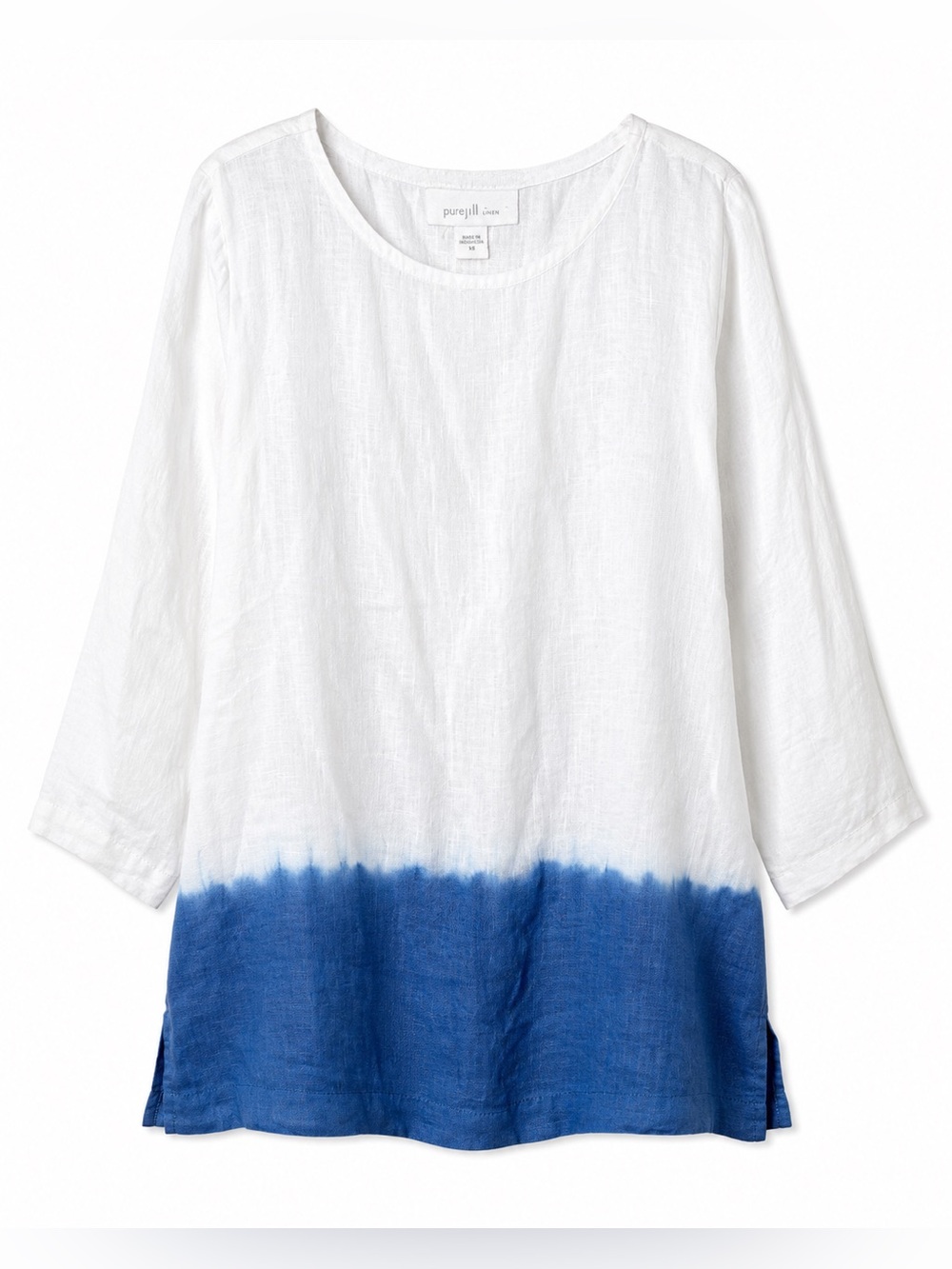 Pure Jill Linen Tunic Top XS Blue Ombre Coastal Grandmother Beachy Boho Chic